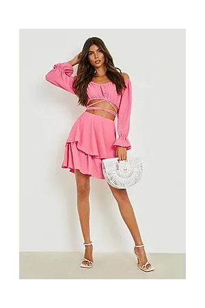 Boohoo Textured Tie Waist Crop & Layered Mini Skirt