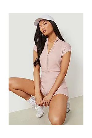 Boohoo Rib Knitted Zip Through Unitard