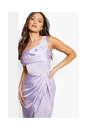 Boohoo Satin Corset One Shoulder Wrap Midi Dress