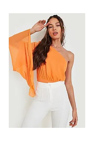 Boohoo One Shoulder Flare Sleeve Bodysuit