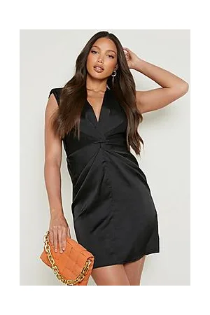 Boohoo Tall Ruched Front Sleeveless Satin Dress