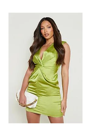 Boohoo Tall Ruched Front Sleeveless Satin Dress