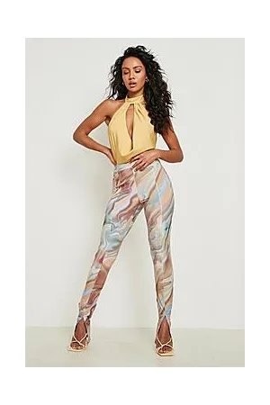 Boohoo Marble Split Hem High Waisted Leggings