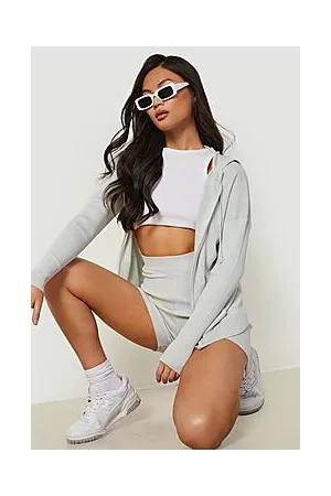 Boohoo Knitted Hoodie And Cycling Shorts Set