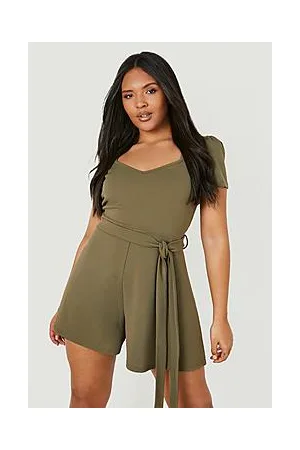 Boohoo Plus Sweetheart Belted Puff Sleeve Playsuit