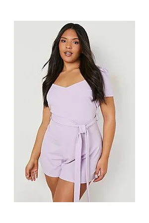 Boohoo Plus Sweetheart Belted Puff Sleeve Playsuit