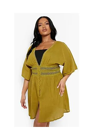 Boohoo Plus Cheesecloth Trim Detail Beach Dress