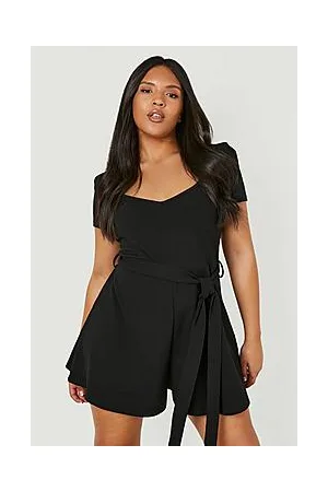 Boohoo Plus Sweetheart Belted Puff Sleeve Playsuit