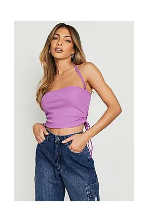 Boohoo Side Ruched Halter Neck Crop Top