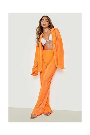 Boohoo Plisse Wide Leg Beach Trousers
