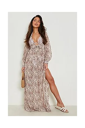 Boohoo Tiger Animal Tie Maxi Beach Kaftan
