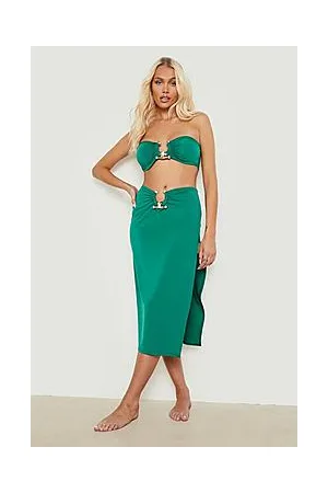 Boohoo Slinky Gold Trim Bandeau Midi Beach Coord