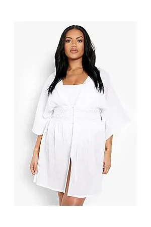 Boohoo Plus Cheesecloth Trim Detail Beach Dress