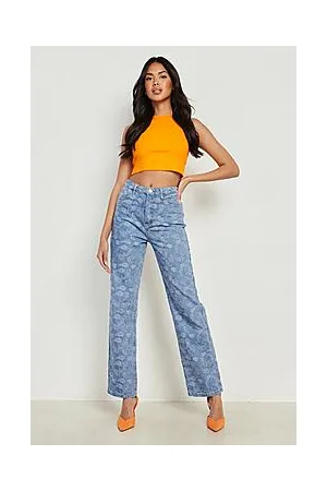 Boohoo High Waisted Jacquard Boyfriend Jeans