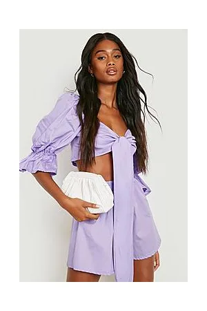 Boohoo Knot Front Volume Sleeve Crop & Shorts