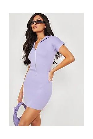 Boohoo Premium Half Sleeve Zip Through Rib Knitted Dress
