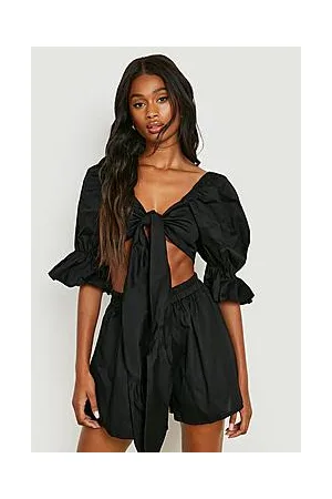 Boohoo Knot Front Volume Sleeve Crop & Shorts