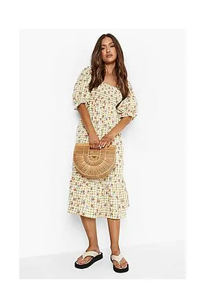 Boohoo Floral Check Midi Smock Dress