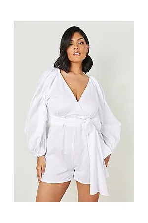 Boohoo Plus Linen Volume Sleeve Short Playsuit