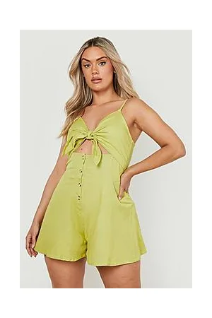 Boohoo Plus Linen Tie Front Playsuit