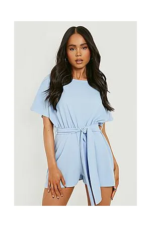 Boohoo Petite Slash Tie Waist Cape Sleeve Playsuit