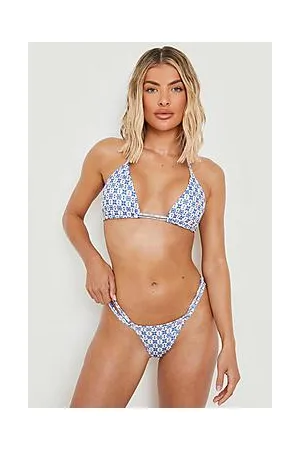 Boohoo Tile Print Strap Triangle Bikini Top