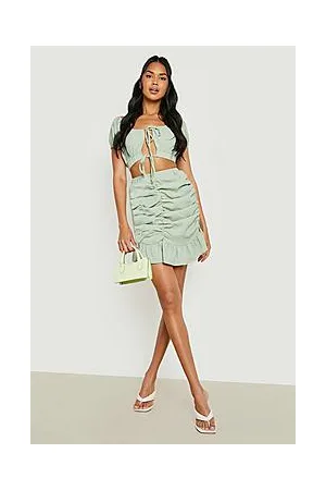 Boohoo Textured Bardot Crop & Ruched Mini Skirt