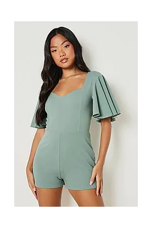 Boohoo Petite Angel Sleeve Scuba Frill Playsuit