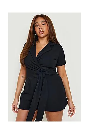 Boohoo Plus Short Sleeve Tie Front Playsuit