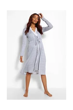 Boohoo Maternity Stripe Nursing Nightie And Robe Set