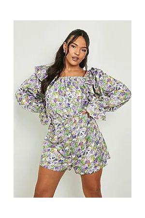 Boohoo Plus Floral Ruffle Detail Playsuit