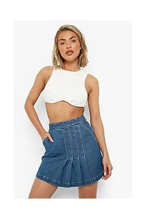 Boohoo Pleated Denim Skirt