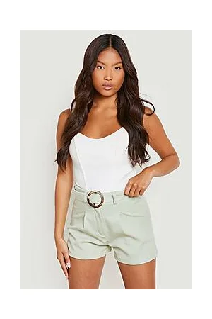 Boohoo Petite Linen Look Buckle Detail Short