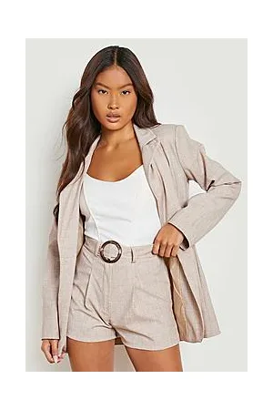 Boohoo Petite Linen Look Buckle Detail Short