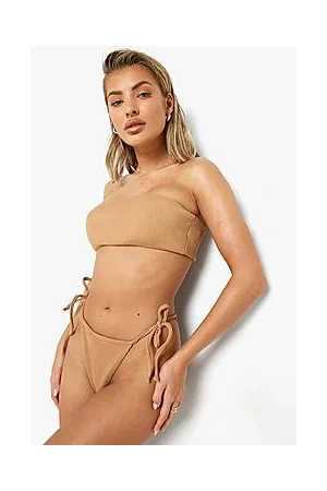 Boohoo Crinkle Tie Side High Waist Bikini Brief