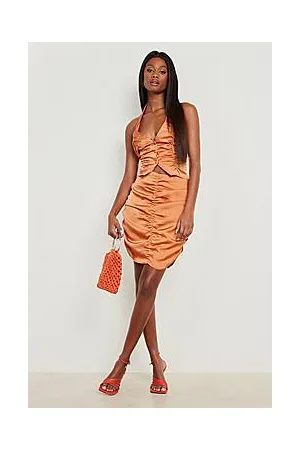 Boohoo Satin Ruched Halter Top & Mini Skirt