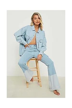 Boohoo Contrast Hem High Waisted Flared Jeans