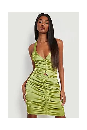 Boohoo Satin Ruched Halter Top & Mini Skirt