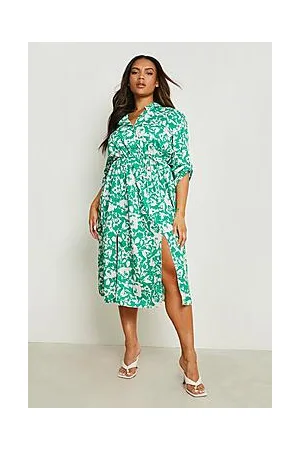 Boohoo Plus Floral Midi Shirt Dress