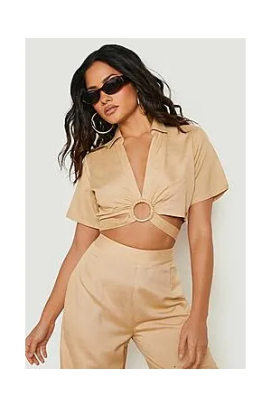 Boohoo Linen O-ring Collar Beach Top