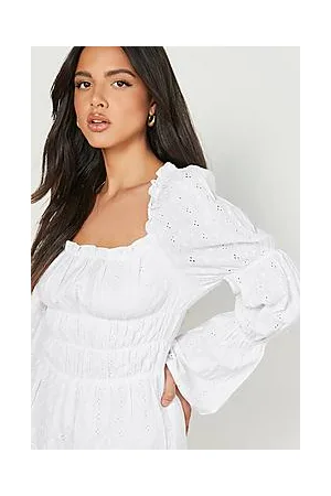 Boohoo Broderie Long Sleeve Shirred Playsuit