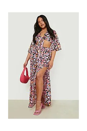 Boohoo Plus Knot Front Paisley Maxi Skirt Co-ord