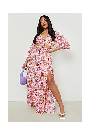 Boohoo Plus Knot Front Paisley Maxi Skirt Co-ord