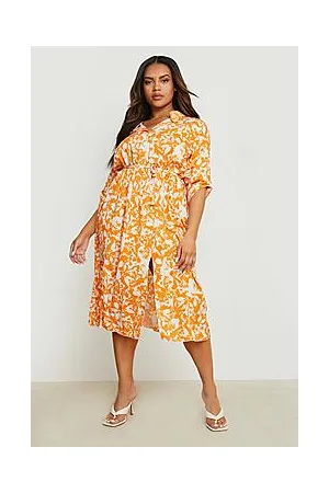 Boohoo Plus Floral Midi Shirt Dress