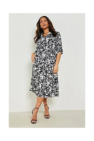 Boohoo Plus Floral Midi Shirt Dress