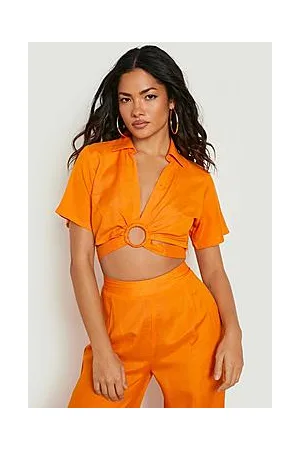 Boohoo Linen O-ring Collar Beach Top