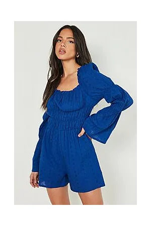Boohoo Broderie Long Sleeve Shirred Playsuit