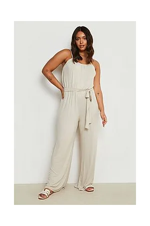 Boohoo Plus Strappy Jersey Wide Leg Jumpsuit