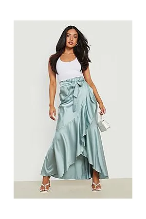 Boohoo Petite Satin Wrap Belted Midaxi Skirt