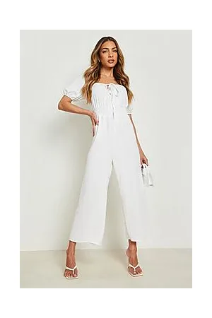 Boohoo Linen Look Puff Sleeve Culotte Jumpsuit